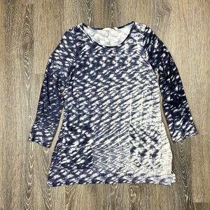Soft Surroundings Blue Tie Dye Long Sleeve Tunic Shirt Women Size S 100% Viscose